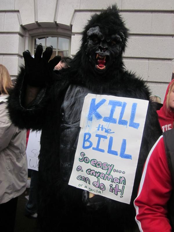 Kill the bill! So easy a caveman can do it! Or a gorilla!