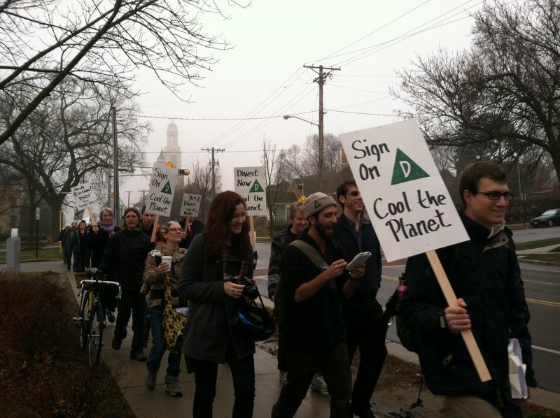 Students and community members marching to the UW Foundation