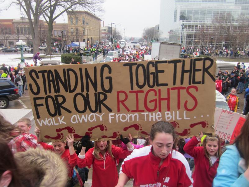 Students from Memorial High storm the Wisconsin State Capitol.