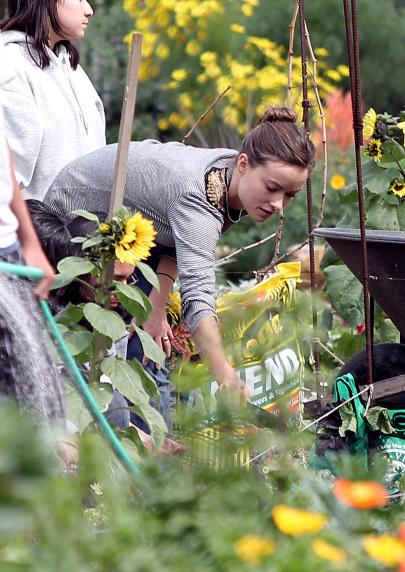 Olivia Wilde at the same event, with a bag of Kellogg's Amend at her feet