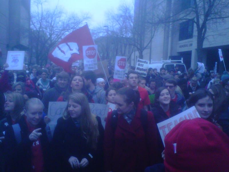 UW students, staff and faculty march down State St.